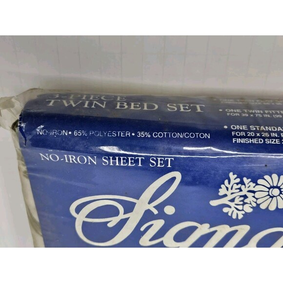Vtg Signature 3-Piece Twin Size Sheet Set Blue & Green Floral Polyester/Cotton - Picture 6 of 6